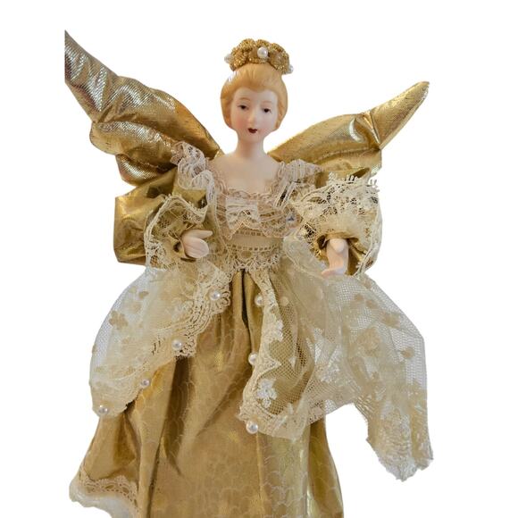 Vintage 1990s Christmas Tree Topper Angel Gold Victorian - Picture 2 of 6